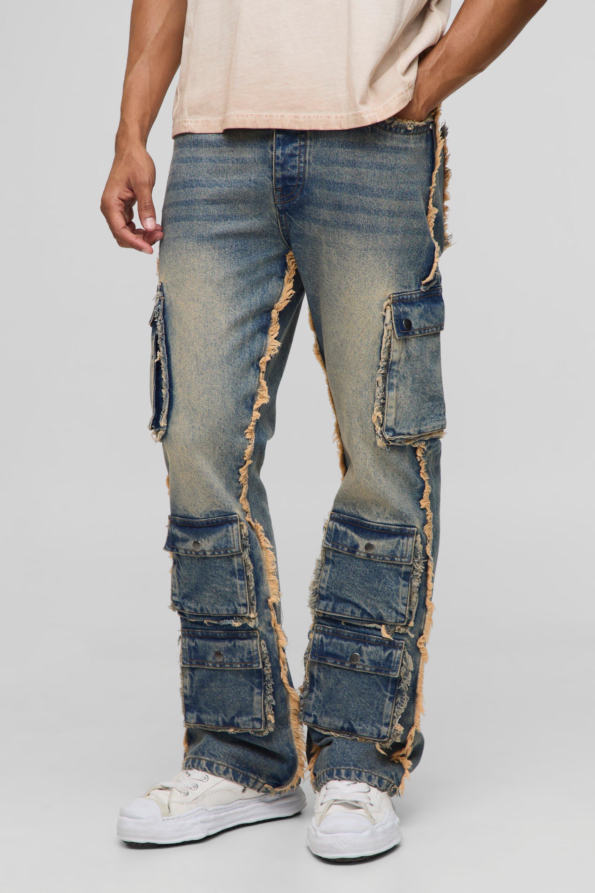 Slim Flared Multi Cargo Washed Jeans